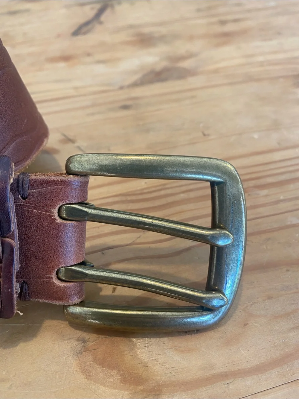 Lucky Brand Brown Leather Triple-Prong Belt with Brass-Tone Buckle